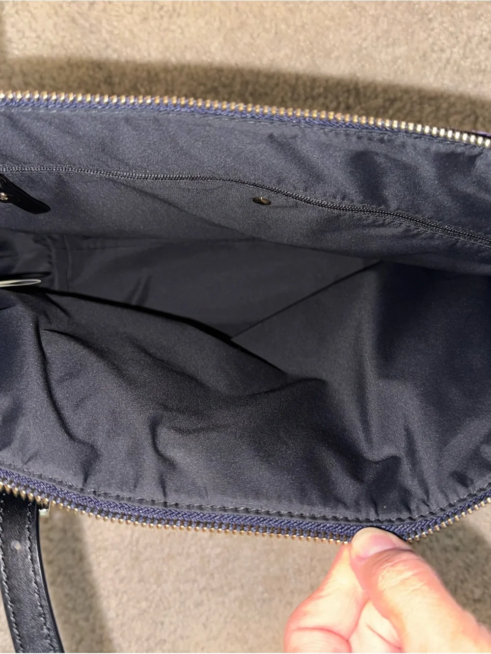Kate Spade Velvet Navy Tote with Leather Handles